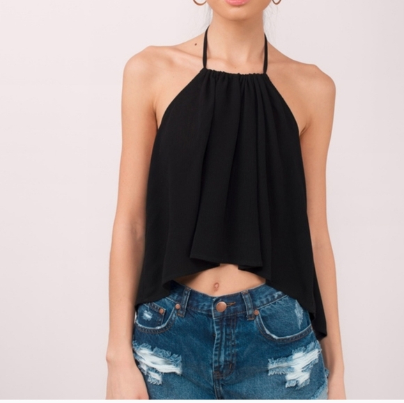 TOBI Veld Crepe Halter Tie Backless Flowy Boho Top In Black. Size Medium - Picture 1 of 12